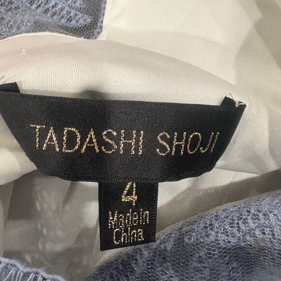 Tadashi Shoji Blue Stone Cotton Embroidered Tulle Cap Sleeve Dress Size 4 - Picture 9 of 9